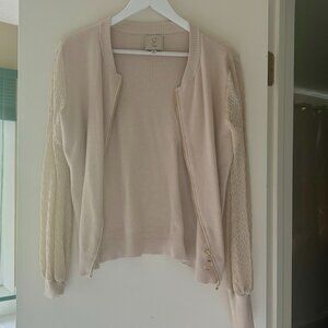 Beige Zip-Up Cardigan